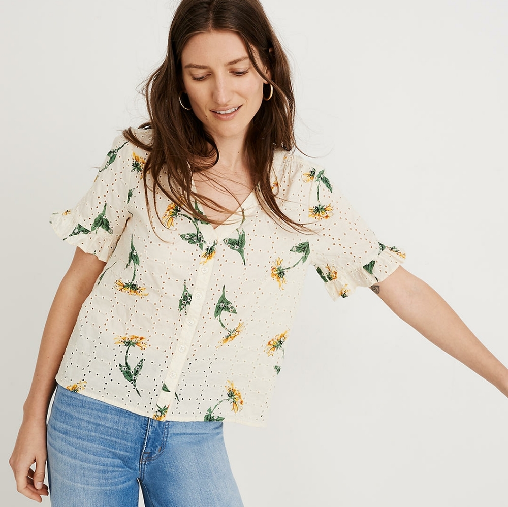 Madewell Eyelet Village Ruffle-Sleeve